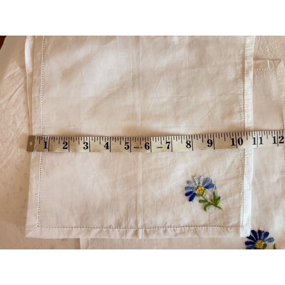VTG Embroidered Sheer Table Cover 4 Matching Beverage Napkins Blue Green Floral - Picture 7 of 16